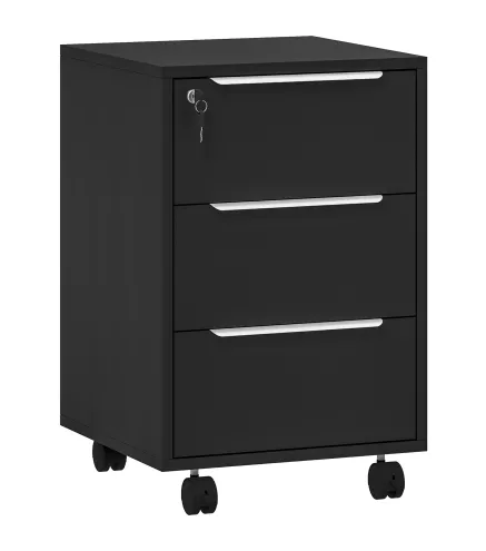Cajonera de Escritorio con 3 Cajones Ruedas Cerradura y 2 Llaves para Estudio Salón 40x40x63,5 cm Negro