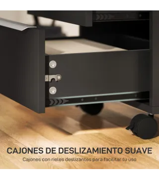 Cajonera de Escritorio con 3 Cajones Ruedas Cerradura y 2 Llaves para Estudio Salón 40x40x63,5 cm Negro