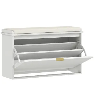 Banco Zapatero con Asiento Acolchado Cajón Abatible y Estante Ajustable para Entrada o Dormitorio 80x26x47,5 cm Blanco