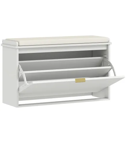 Banco Zapatero con Asiento Acolchado Cajón Abatible y Estante Ajustable para Entrada o Dormitorio 80x26x47,5 cm Blanco