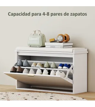 Banco Zapatero con Asiento Acolchado Cajón Abatible y Estante Ajustable para Entrada o Dormitorio 80x26x47,5 cm Blanco