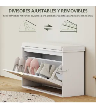 Banco Zapatero con Asiento Acolchado Cajón Abatible y Estante Ajustable para Entrada o Dormitorio 80x26x47,5 cm Blanco