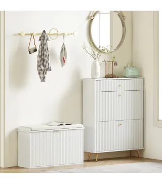 Banco Zapatero con Asiento Acolchado Cajón Abatible y Estante Ajustable para Entrada o Dormitorio 80x26x47,5 cm Blanco