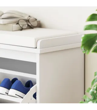 Banco Zapatero con Asiento Acolchado Cajón Abatible y Estante Ajustable para Entrada o Dormitorio 80x26x47,5 cm Blanco