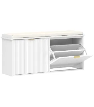 Banco Zapatero con Asiento Acolchado 2 Cajones Abatibles y Estante Ajustable para Entrada 104x26x47,5 cm Blanco