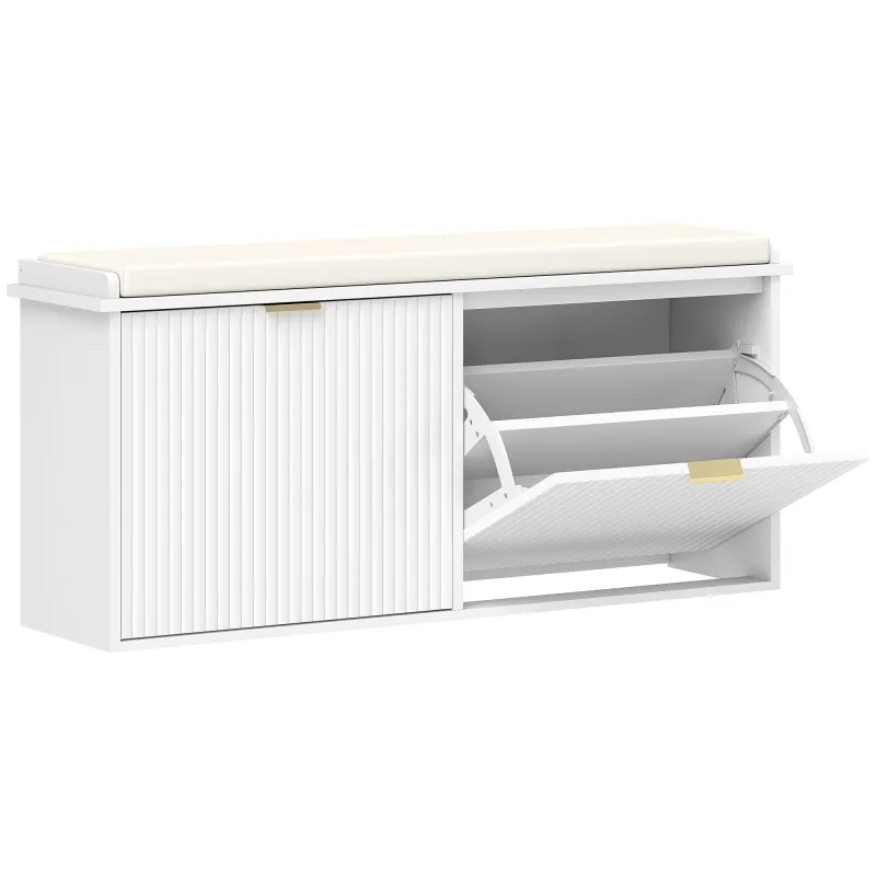 Banco Zapatero con Asiento Acolchado 2 Cajones Abatibles y Estante Ajustable para Entrada 104x26x47,5 cm Blanco Banco Zapatero con Asiento Acolchado 2 Cajones Abatibles y Estante Ajustable para Entrada 104x26x47,5 cm Blanco