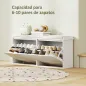 Banco Zapatero con Asiento Acolchado 2 Cajones Abatibles y Estante Ajustable para Entrada 104x26x47,5 cm Blanco