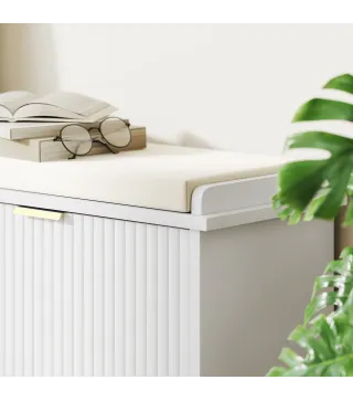 Banco Zapatero con Asiento Acolchado 2 Cajones Abatibles y Estante Ajustable para Entrada 104x26x47,5 cm Blanco