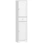 Armario Alto de Baño Estrecho con 2 Puertas Arqueadas Cajón y Estantes Ajustables Moderno 40x29,5x170 cm Blanco Veteado