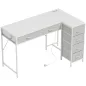 Escritorio Esquinero Reversible con 6 Cajones 126x48 cm con Toma de Corriente Puerto de Carga USB y USB-C Blanco