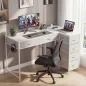Escritorio Esquinero Reversible con 6 Cajones 126x48 cm con Toma de Corriente Puerto de Carga USB y USB-C Blanco
