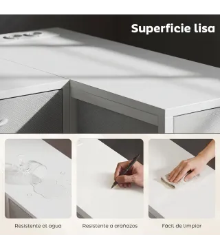 Escritorio Esquinero Reversible con 6 Cajones 126x48 cm con Toma de Corriente Puerto de Carga USB y USB-C Blanco