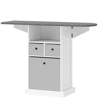 Mueble de Plancha con Ruedas Tabla de Planchar Plegable 3 Cajones de Tela 121x37x89,5 cm Blanco