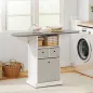 Mueble de Plancha con Ruedas Tabla de Planchar Plegable 3 Cajones de Tela 121x37x89,5 cm Blanco