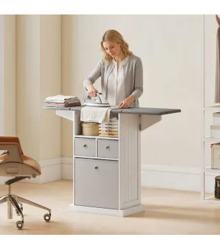 Mueble de Plancha con Ruedas Tabla de Planchar Plegable 3 Cajones de Tela 121x37x89,5 cm Blanco
