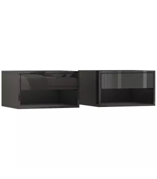 Juego de 2 Mesitas de Noche Flotantes Mesillas de Noche con Cajón para Dormitorio 37x32x21 cm Negro Brillo