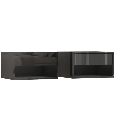 Juego de 2 Mesitas de Noche Flotantes Mesillas de Noche con Cajón para Dormitorio 37x32x21 cm Negro Brillo