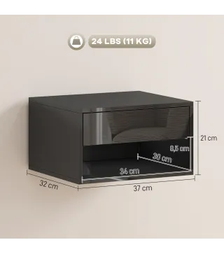 Juego de 2 Mesitas de Noche Flotantes Mesillas de Noche con Cajón para Dormitorio 37x32x21 cm Negro Brillo