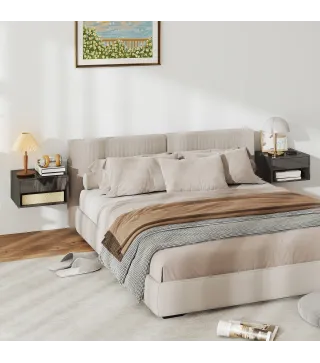 Juego de 2 Mesitas de Noche Flotantes Mesillas de Noche con Cajón para Dormitorio 37x32x21 cm Negro Brillo