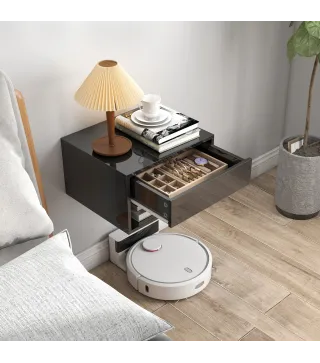 Juego de 2 Mesitas de Noche Flotantes Mesillas de Noche con Cajón para Dormitorio 37x32x21 cm Negro Brillo