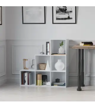 Estantería en Forma de Escalera Armario de Almacenamiento 6 Cubos Estantería de Pie Estante de Exposición 91.5x29.5x91.5cm Mader