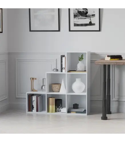 Estantería en Forma de Escalera Armario de Almacenamiento 6 Cubos Estantería de Pie Estante de Exposición 91.5x29.5x91.5cm Mader