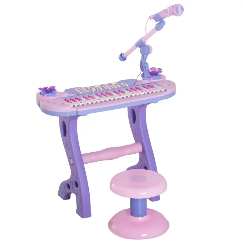 Piano Infantil 37 Teclas Teclado Electrónico Juego de Piano Regalo Juguete Educativo para Niños +3 Años con Micrófono Taburete L