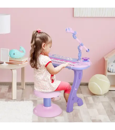 Piano Infantil 37 Teclas Teclado Electrónico Juego de Piano Regalo Juguete Educativo para Niños +3 Años con Micrófono Taburete L