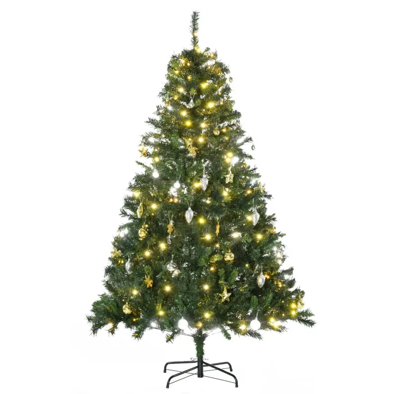 Árbol de Navidad Artificial Árbol de 180 cm con Luces Preinstaladas y Adornos Incluidos Ø112x180 cm Verde