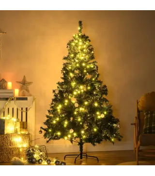 Árbol de Navidad Artificial Árbol de 180 cm con Luces Preinstaladas y Adornos Incluidos Ø112x180 cm Verde