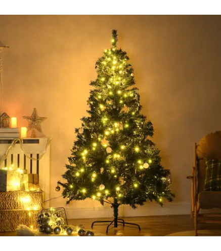 Árbol de Navidad Artificial Árbol de 180 cm con Luces Preinstaladas y Adornos Incluidos Ø112x180 cm Verde