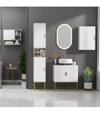 Mueble para Baño Suspendido con 1 Asa de Acero y Estantes Ajustables Estilo Moderno 40x15x60 cm Blanco