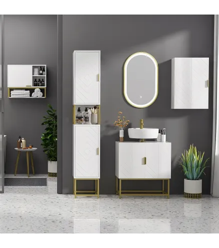 Mueble para Baño Suspendido con 1 Asa de Acero y Estantes Ajustables Estilo Moderno 40x15x60 cm Blanco