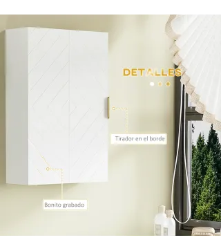 Mueble para Baño Suspendido con 1 Asa de Acero y Estantes Ajustables Estilo Moderno 40x15x60 cm Blanco