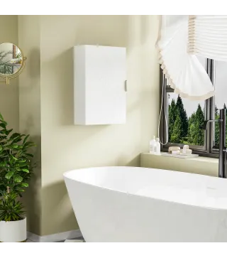 Mueble para Baño Suspendido con 1 Asa de Acero y Estantes Ajustables Estilo Moderno 40x15x60 cm Blanco