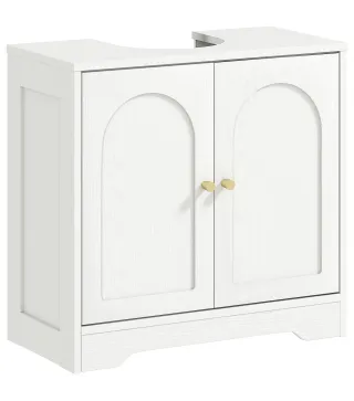 Mueble bajo Lavabo con 2 Puertas con Diseño de Arco Estante Ajustable Tiradores Dorados 60x30x65 cm Blanco