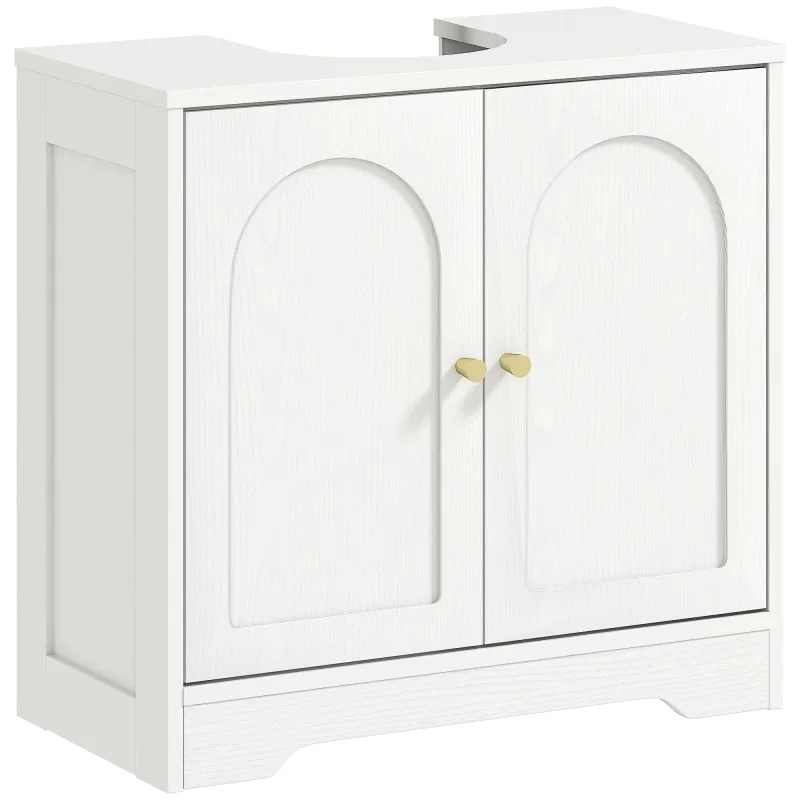 Mueble bajo Lavabo con 2 Puertas con Diseño de Arco Estante Ajustable Tiradores Dorados 60x30x65 cm Blanco
