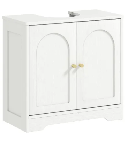 Mueble bajo Lavabo con 2 Puertas con Diseño de Arco Estante Ajustable Tiradores Dorados 60x30x65 cm Blanco