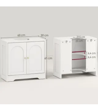 Mueble bajo Lavabo con 2 Puertas con Diseño de Arco Estante Ajustable Tiradores Dorados 60x30x65 cm Blanco