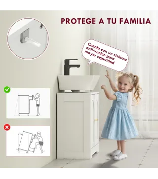 Mueble bajo Lavabo con 2 Puertas con Diseño de Arco Estante Ajustable Tiradores Dorados 60x30x65 cm Blanco