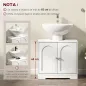 Mueble bajo Lavabo con 2 Puertas con Diseño de Arco Estante Ajustable Tiradores Dorados 60x30x65 cm Blanco