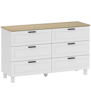 Cómoda Dormitorio con 6 Cajones Patas de Madera para Salón Oficina 120x38x71 cm Blanco