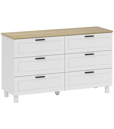 Cómoda Dormitorio con 6 Cajones Patas de Madera para Salón Oficina 120x38x71 cm Blanco