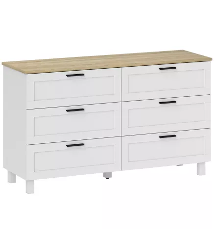 Cómoda Dormitorio con 6 Cajones Patas de Madera para Salón Oficina 120x38x71 cm Blanco
