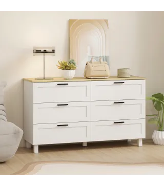Cómoda Dormitorio con 6 Cajones Patas de Madera para Salón Oficina 120x38x71 cm Blanco