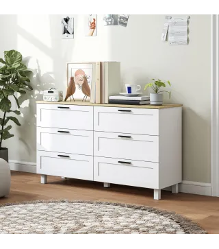 Cómoda Dormitorio con 6 Cajones Patas de Madera para Salón Oficina 120x38x71 cm Blanco