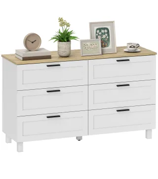 Cómoda Dormitorio con 6 Cajones Patas de Madera para Salón Oficina 120x38x71 cm Blanco