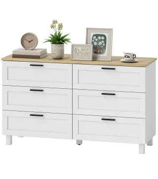 Cómoda Dormitorio con 6 Cajones Patas de Madera para Salón Oficina 120x38x71 cm Blanco