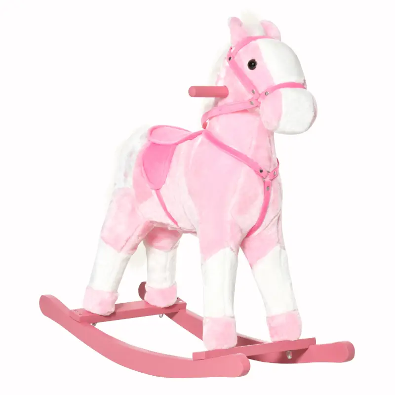 Caballito Balancín de Felpa Suave para Niños de 3-6 Años con Sonidos de Relincho 74x28x65 cm Rosa