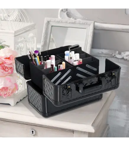 Estuche de Maquillaje Maletín para Maquillaje Organizador Cosméticos Profesional Caja de Belleza Portátil 4 Niveles 35.5x20x25.5